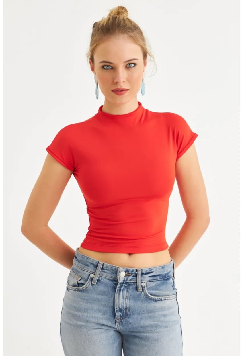 Kadın Kırmızı Dalgıç Bluz EY2564