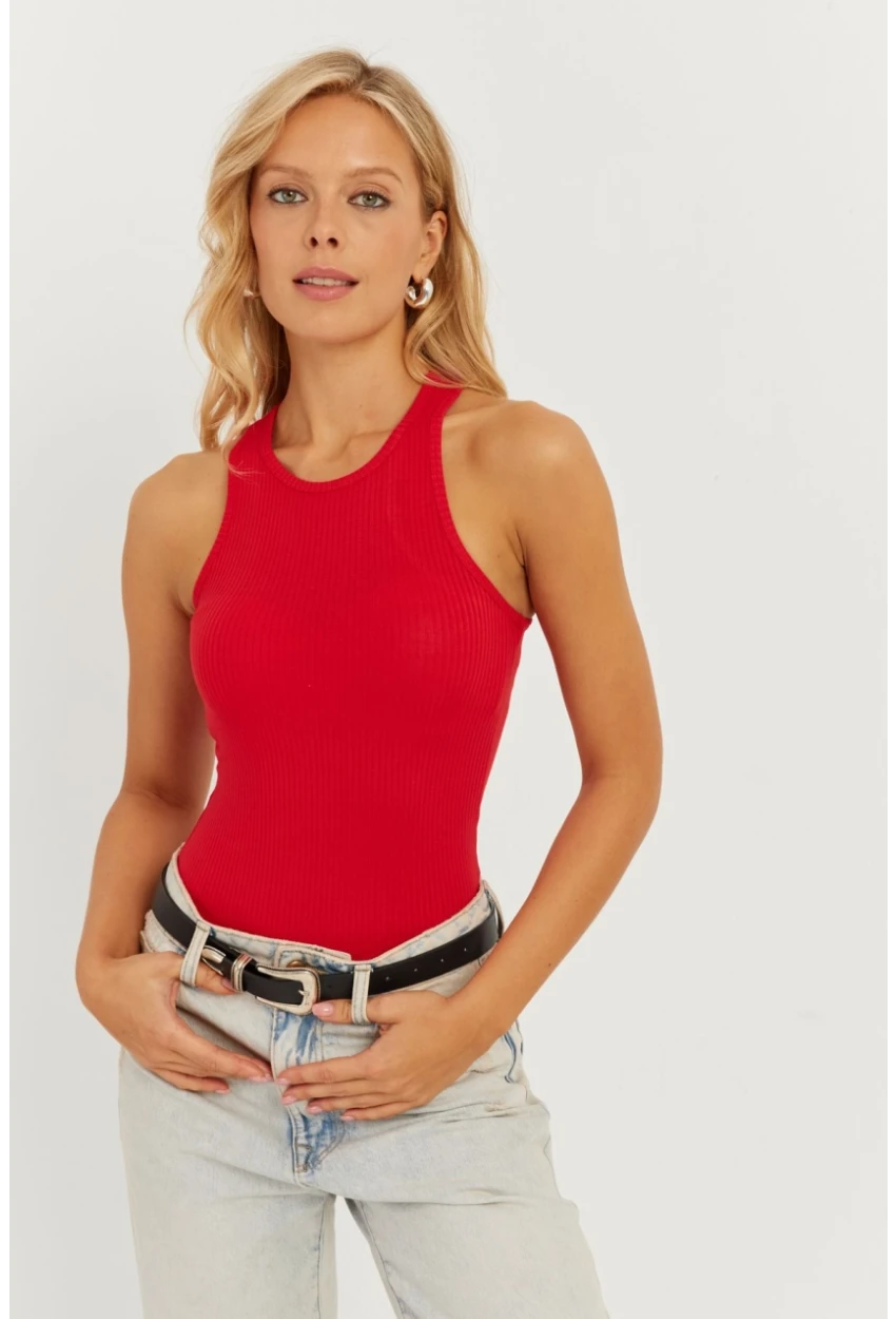 Kadın Kırmızı Halter Yaka Bluz AYD299