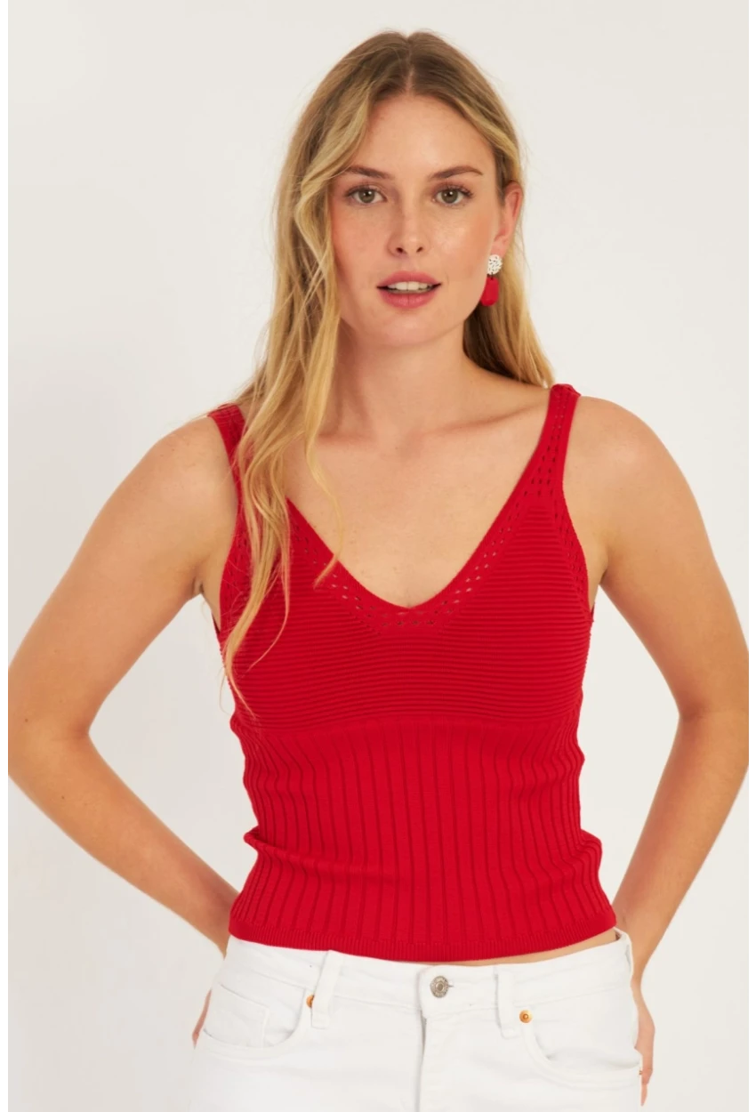 Kadın Kırmızı Triko Bluz SMT225