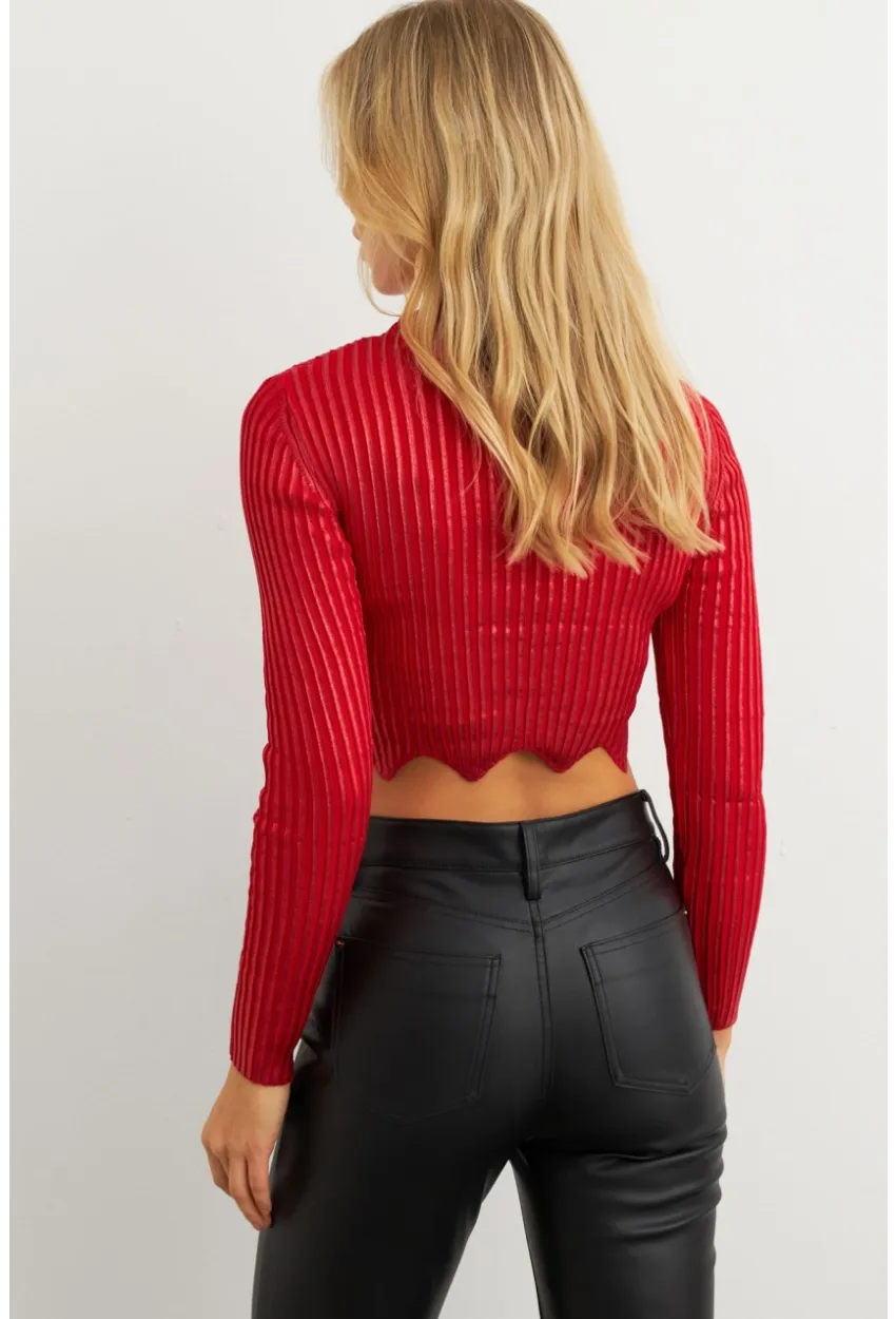 Kadın Kırmızı Vatkalı Triko Bluz RM612