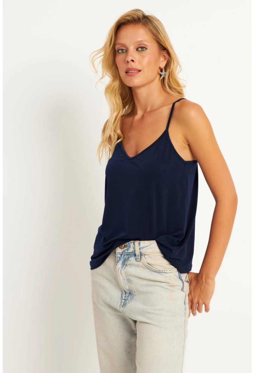 Kadın Lacivert Askılı Bluz AYD269