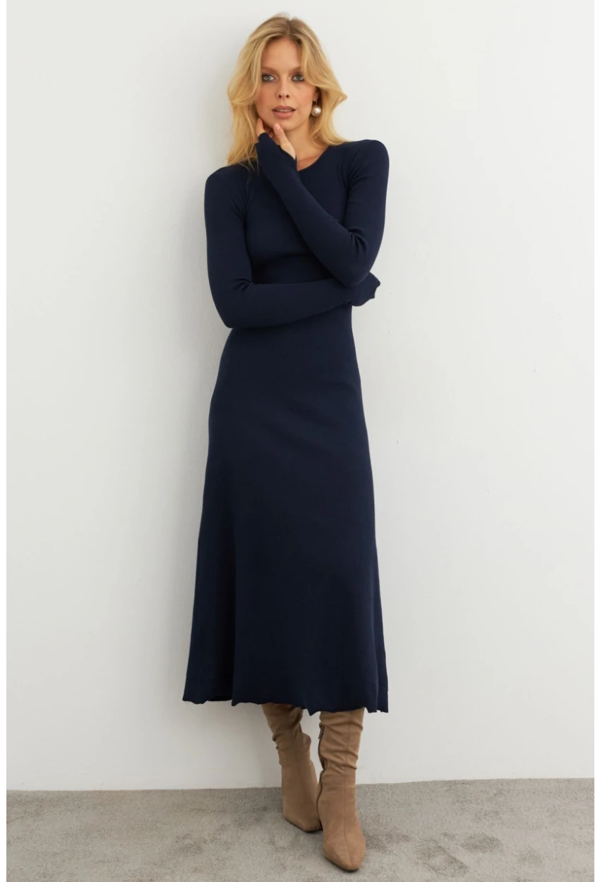 Kadın Lacivert Bağlamalı Kaşkorse Midi Elbise MFRY2268