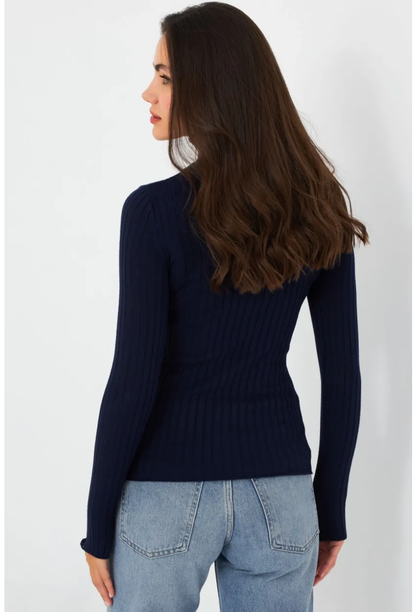 Kadın Lacivert Balıkçı Yaka Triko Bluz MYV102-90