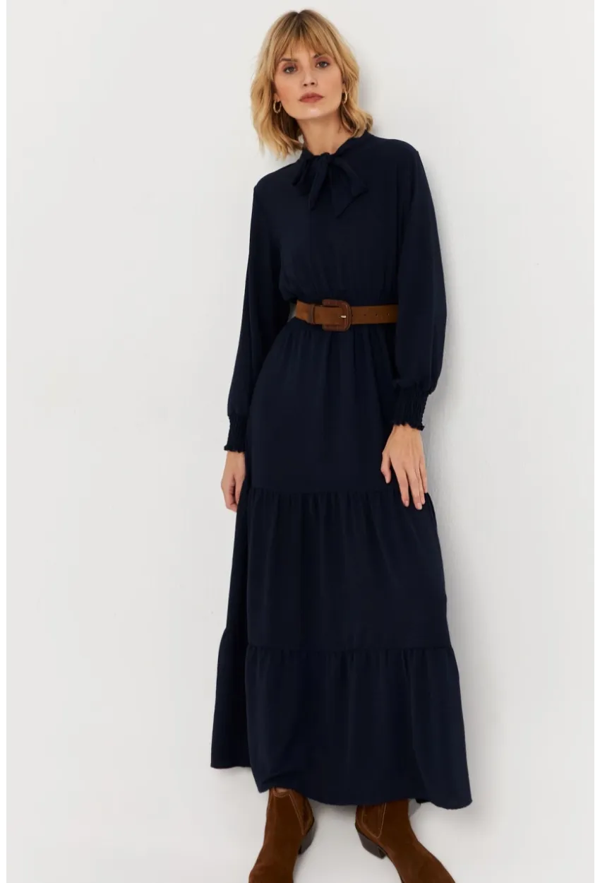 Kadın Lacivert Boyun Bağlamalı Maxi Elbise MASF217