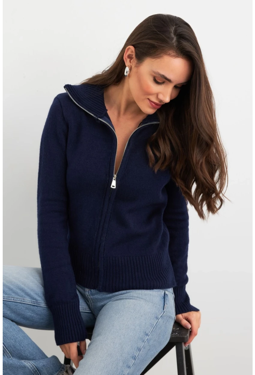 Kadın Lacivert Devrik Yaka Hırka TEM102