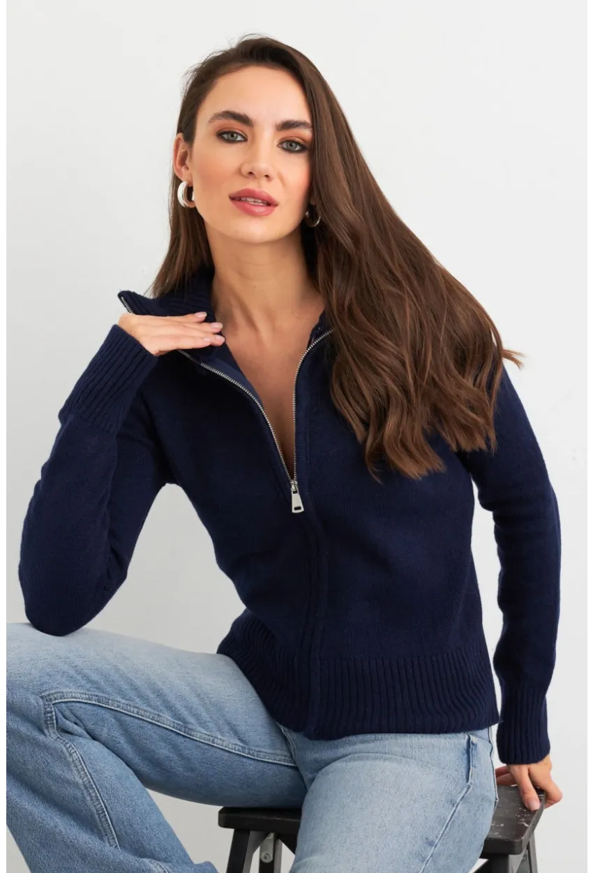Kadın Lacivert Devrik Yaka Hırka TEM102