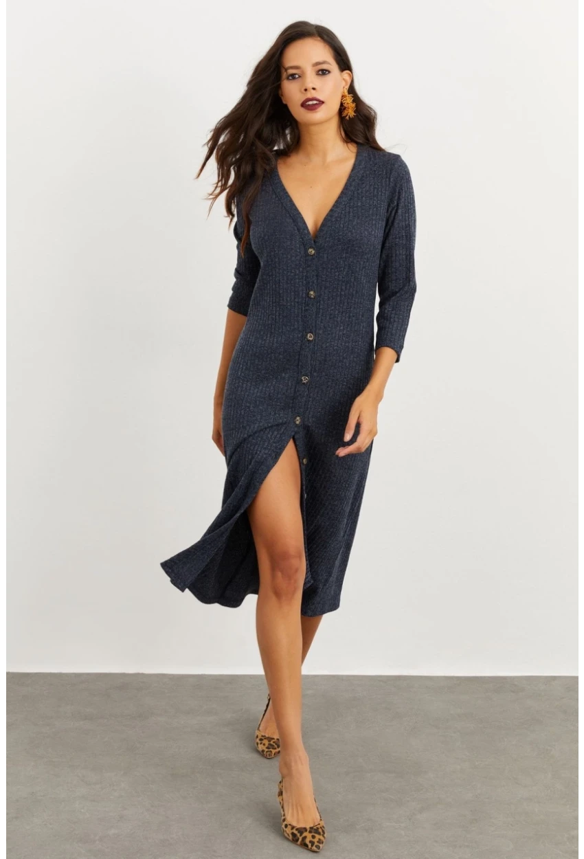 Kadın Lacivert Düğmeli Elbise İZ02464710