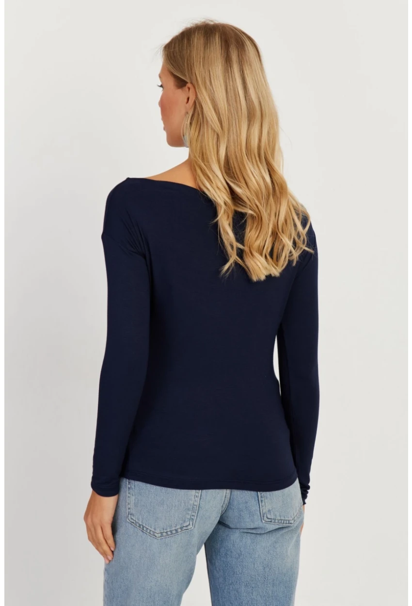 Kadın Lacivert Kayık Yaka Bluz LPP1254