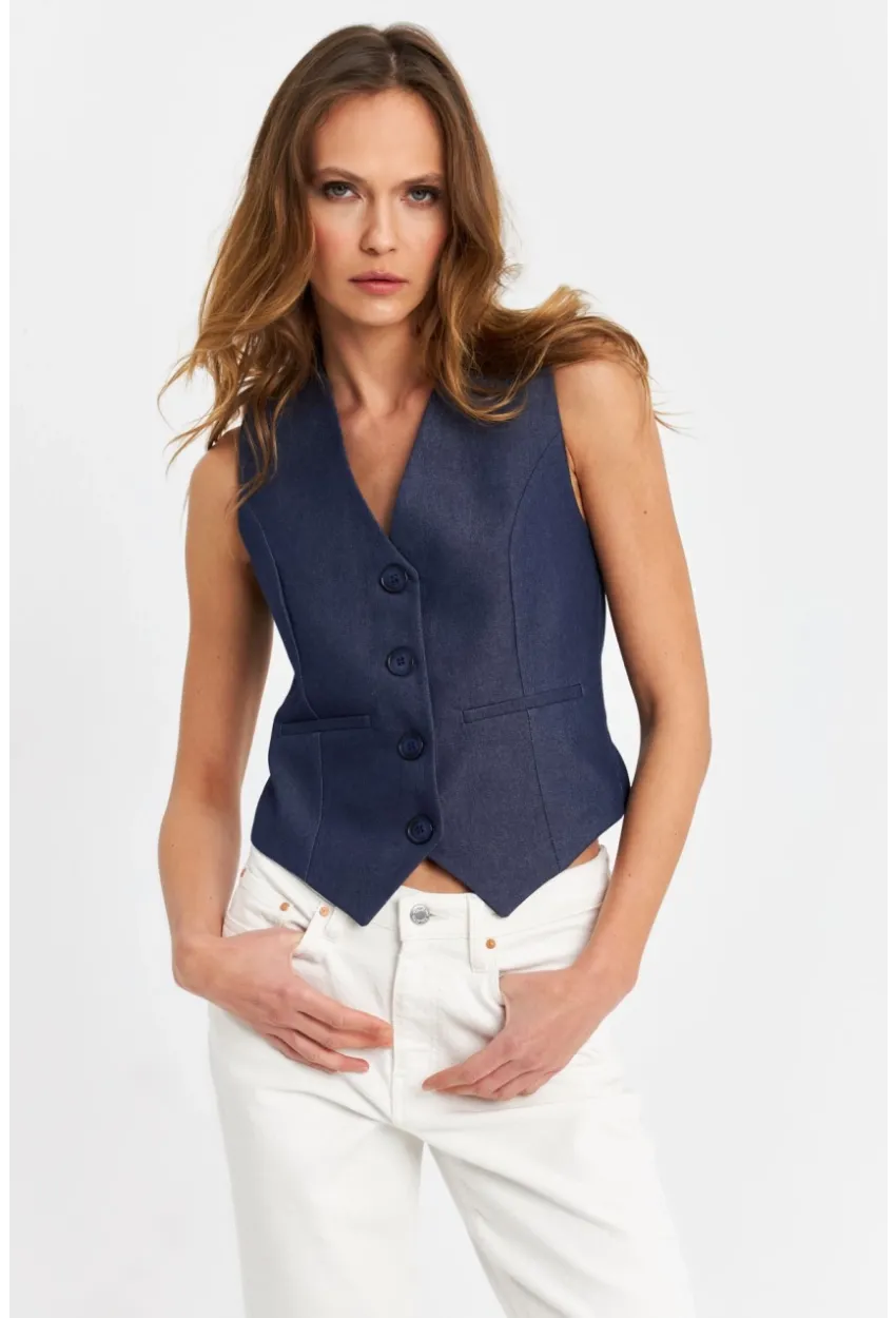 Kadın Lacivert Leopar Yelek TW21