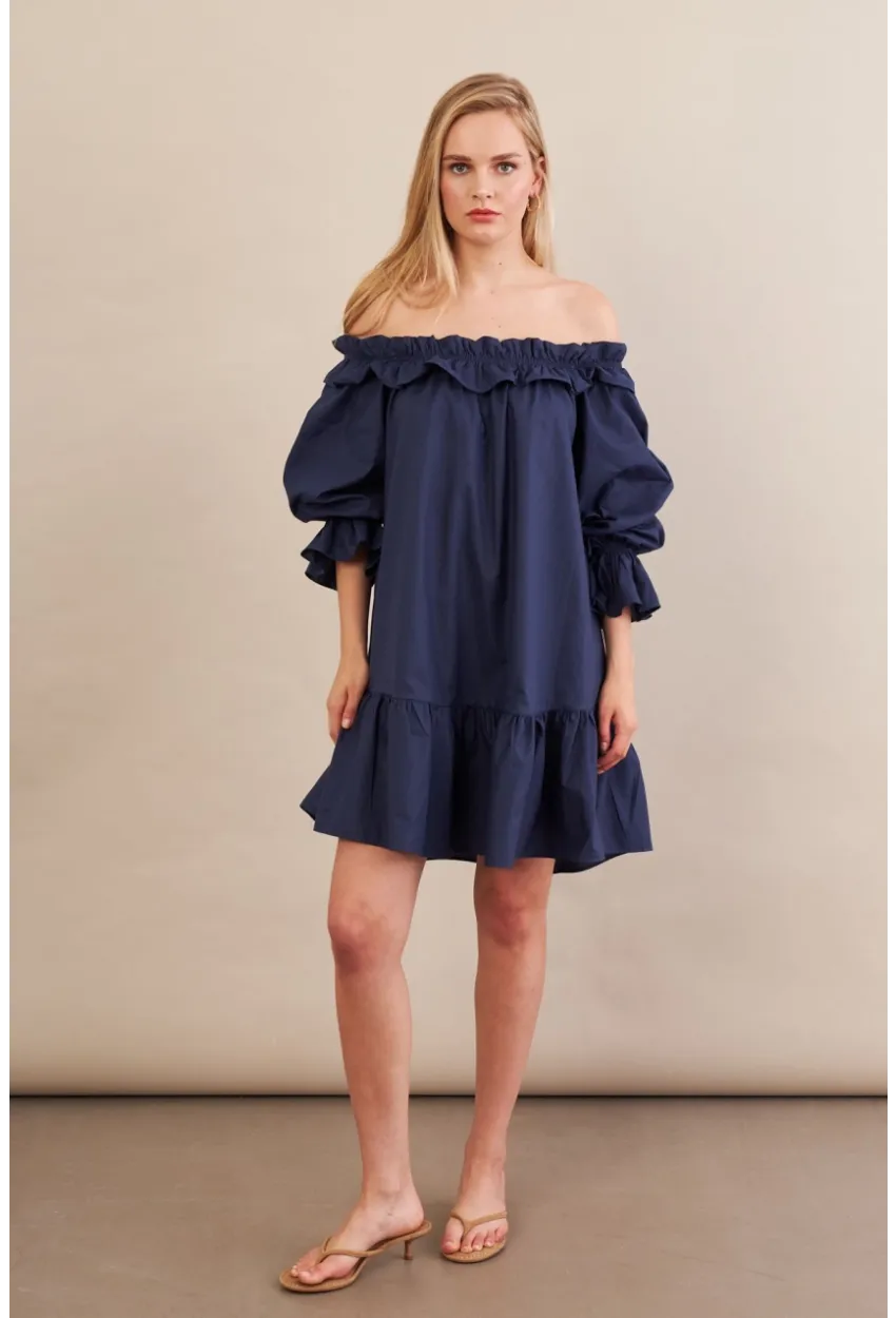 Kadın Lacivert Madonna Yaka Midi Elbise PSG1012