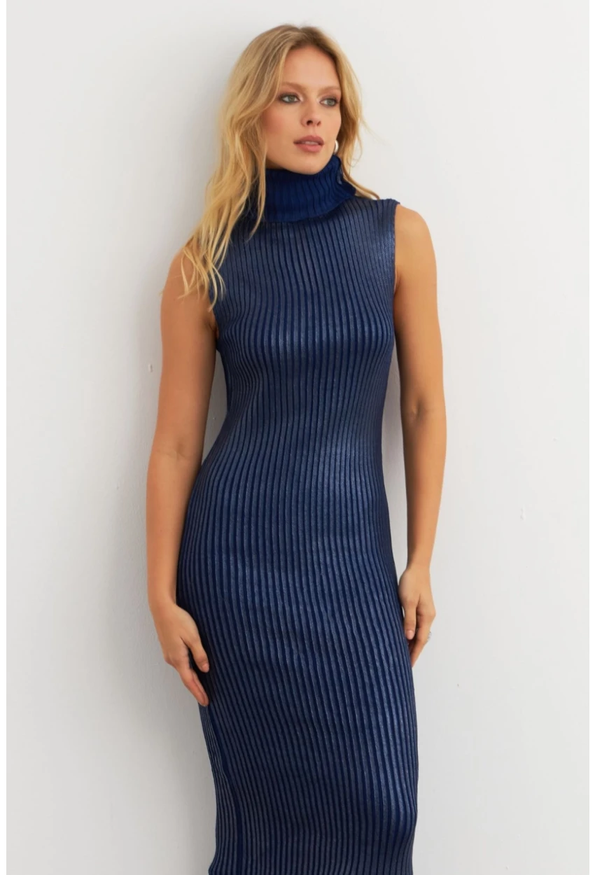 Kadın Lacivert Varaklı Balıkçı Maxi Elbise RM599