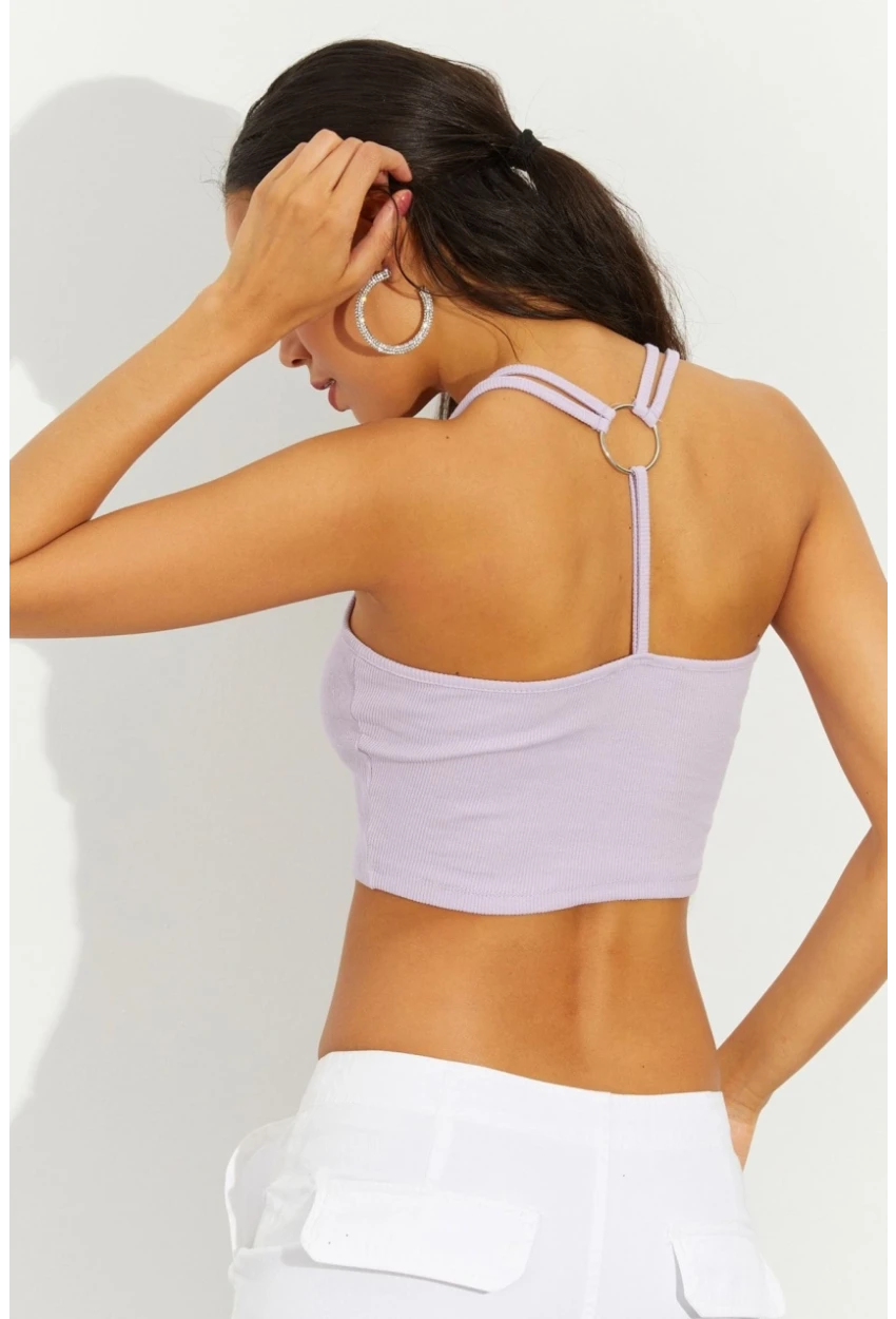 Kadın Lila Sırtı Halkalı Kaşkorse Crop Bluz B2552
