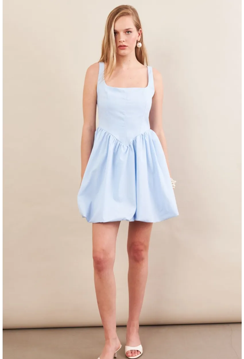 Kadın Mavi Askılı Mini Balon Elbise ERL105
