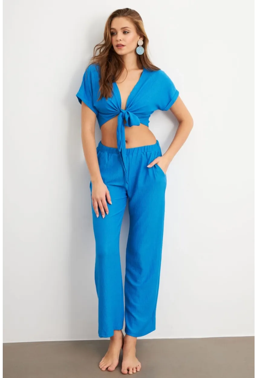 Kadın Mavi Bağlamalı Bürümcük Takım Q1012