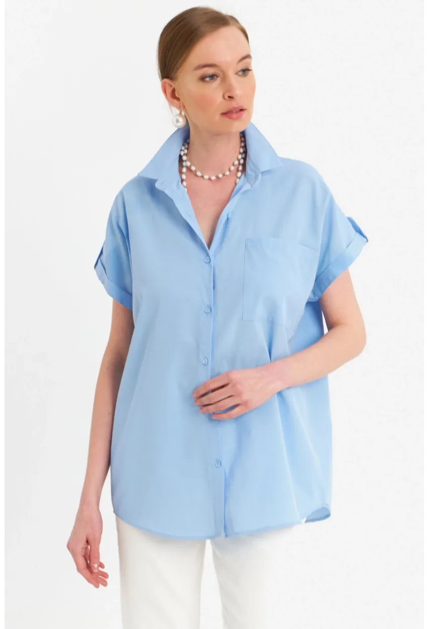 Kadın Mavi Basic Gömlek MZER427