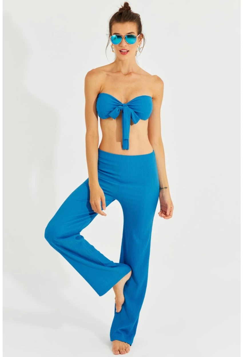 Kadın Mavi Büstiyerli Pantolon Takım YEL221225