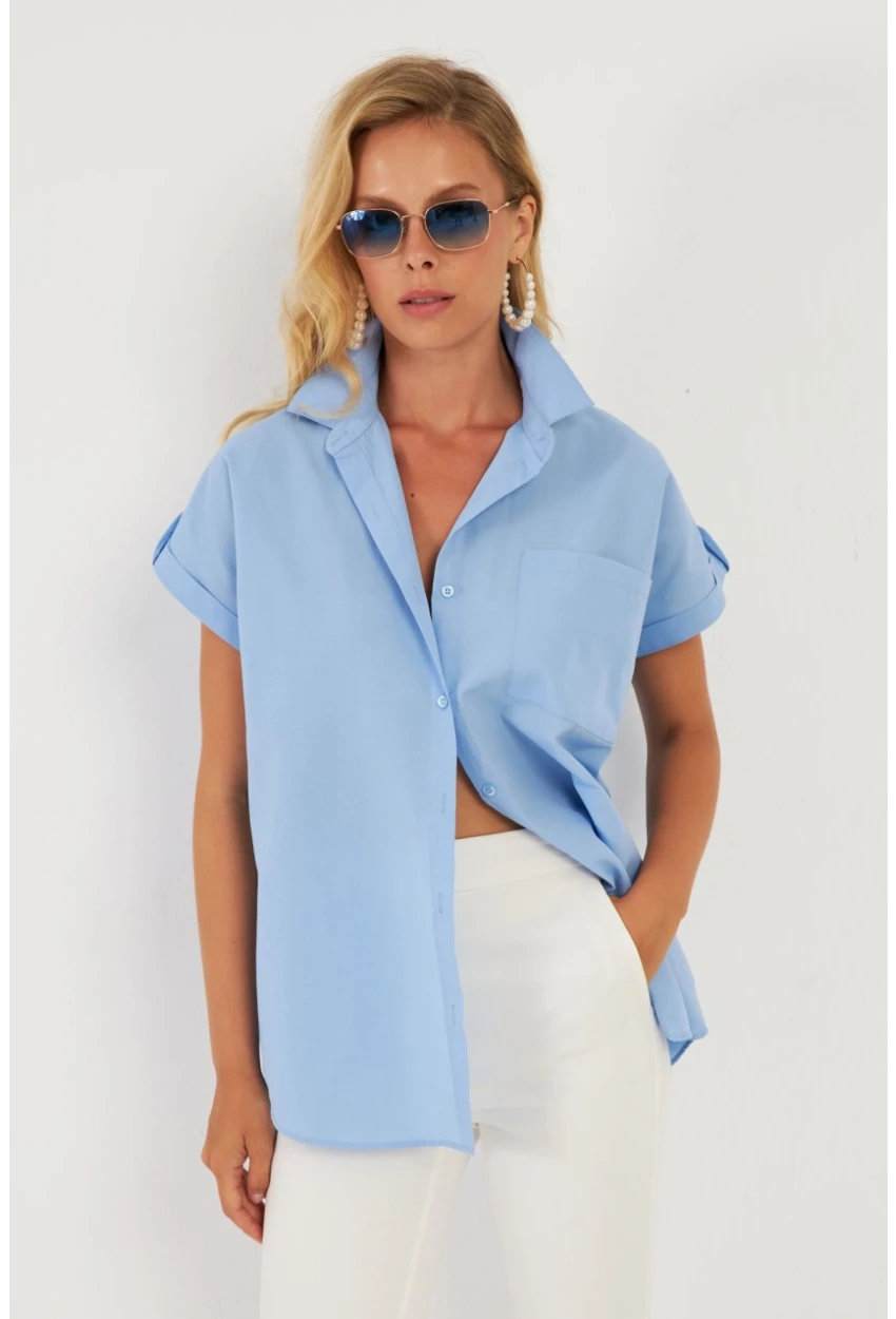 Kadın Mavi Cepli Gömlek ZER410