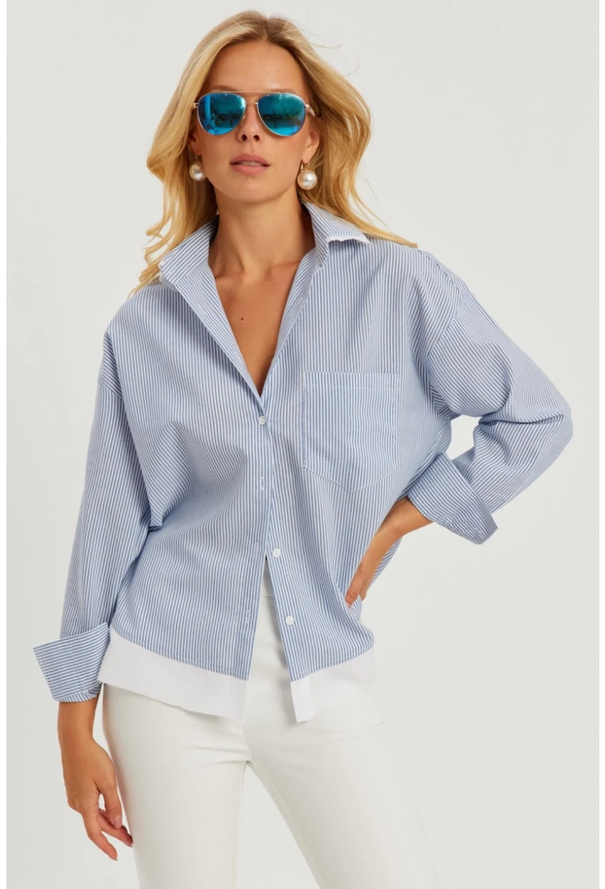 Kadın Mavi Çizgili Gömlek SF2551