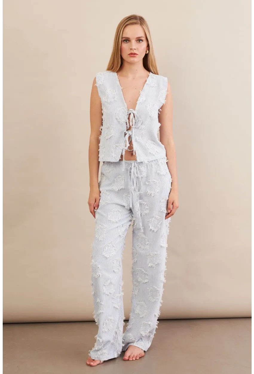 Kadın Mavi Çizgili Püsküllü Alt Üst Takım MOD2517