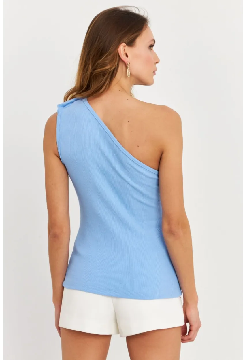 Kadın Mavi Düğme Detaylı Kaşkorse Bluz EY2711