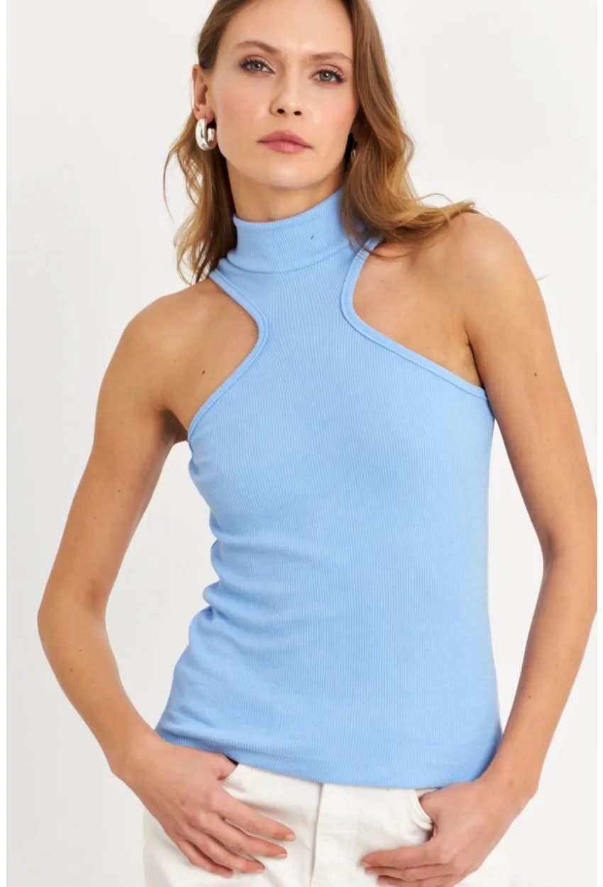 Kadın Mavi Halter Yaka Kaşkorse Bluz EY1454