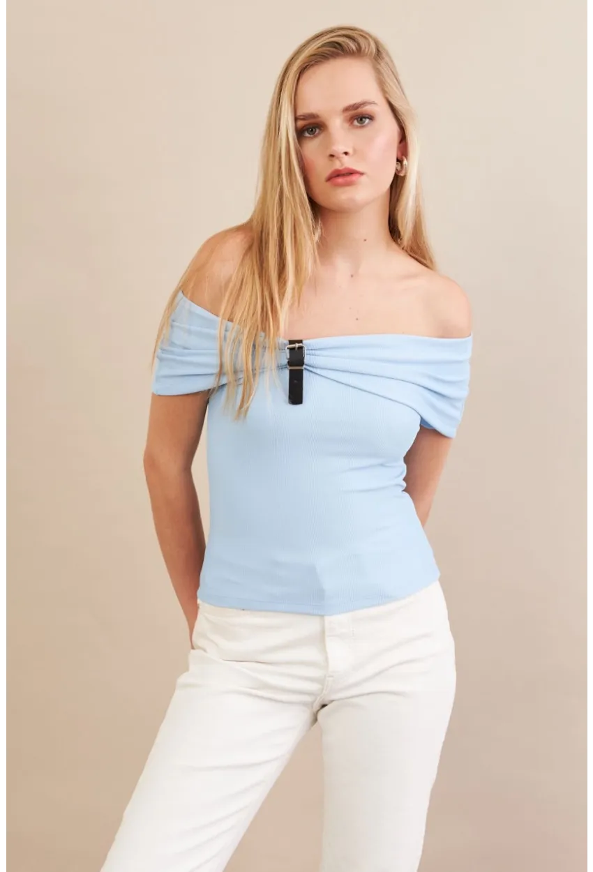 Kadın Mavi Kemer Detaylı Bluz FRY2316