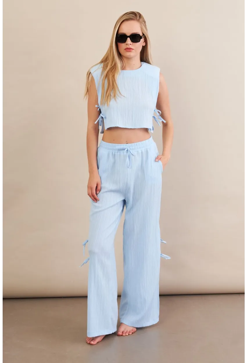 Kadın Mavi Omuzları Vatkalı Alt Üst Takım KED002