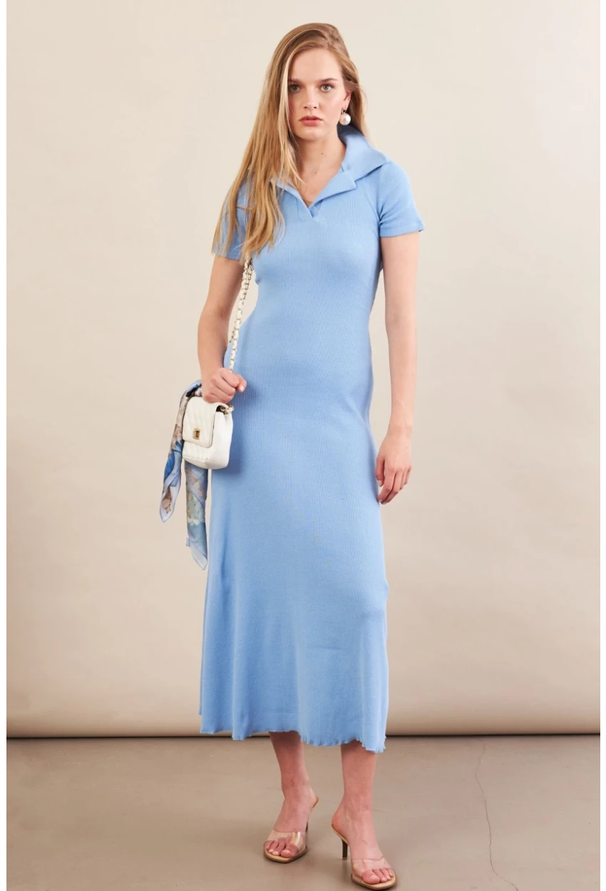 Kadın Mavi Sırt Bağlamalı Kaşkorse Midi Elbise MFRY0001