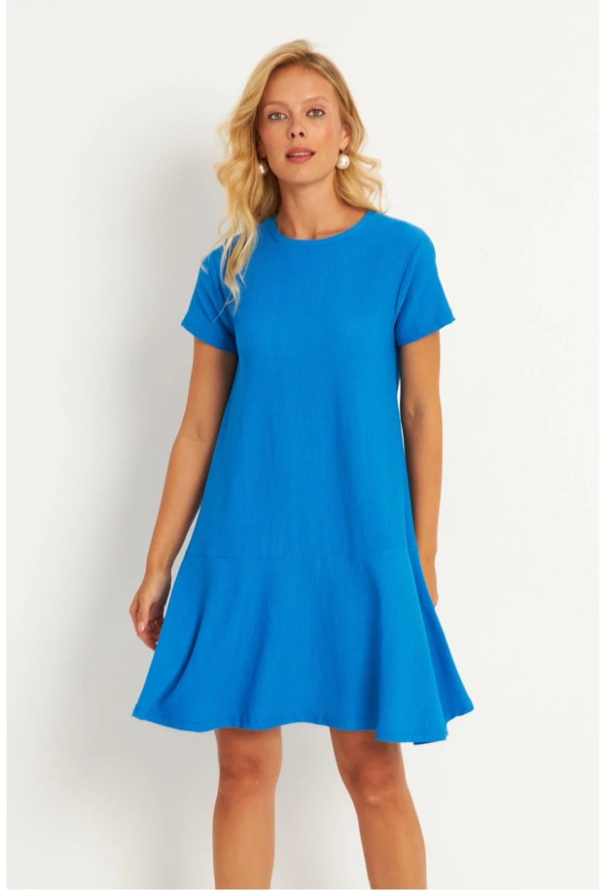 Kadın Mavi Sırtı Detaylı Bürümcük Midi Elbise ST055