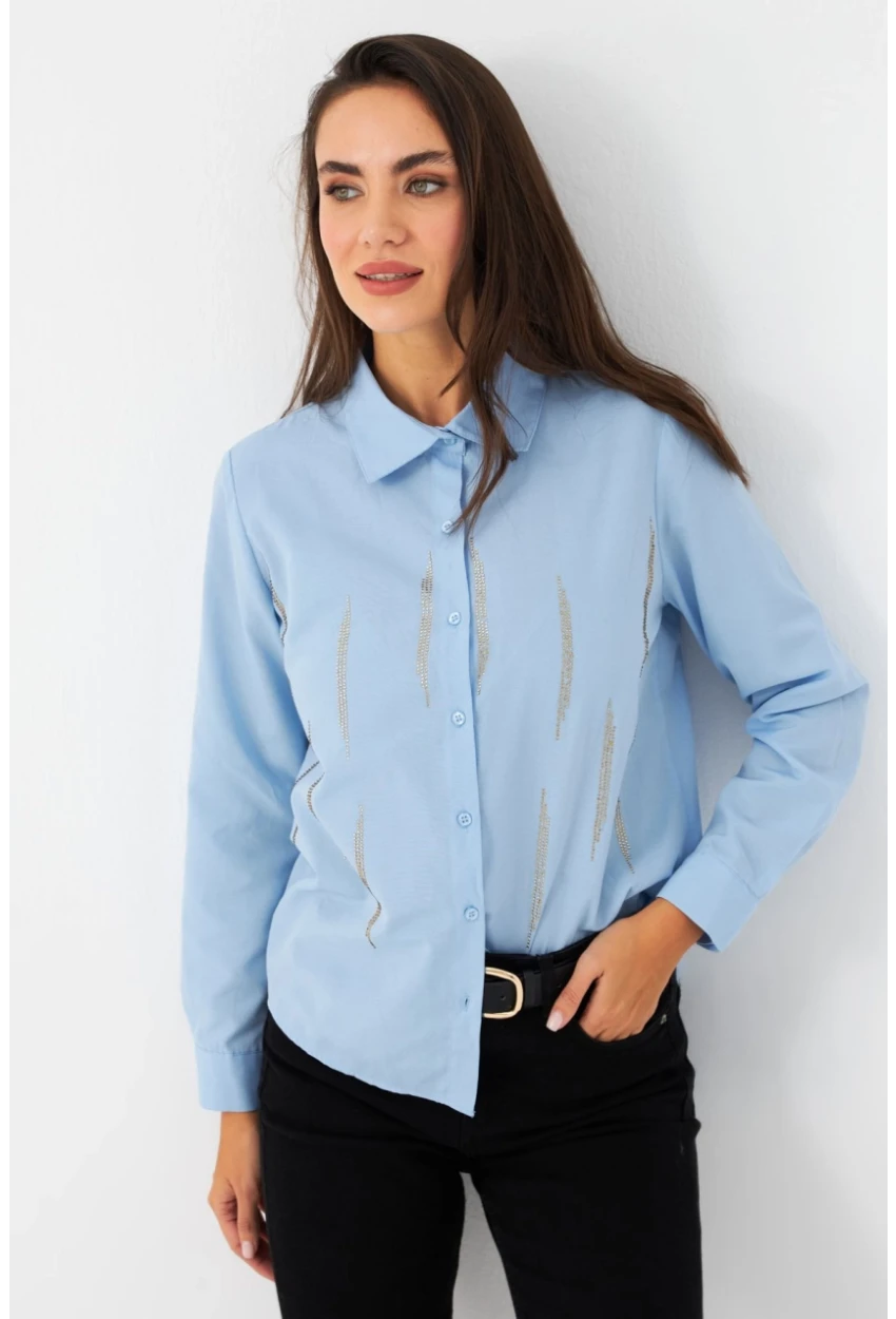 Kadın Mavi Taşlı Gömlek MZER412