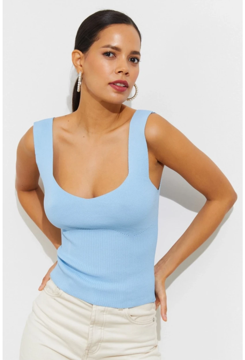 Kadın Mavi Triko Atlet YV117