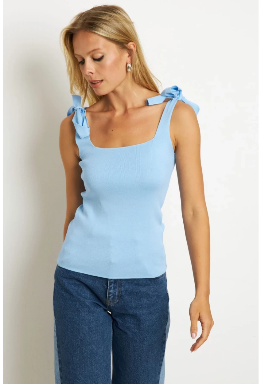 Kadın Mavi Triko Bluz YV236