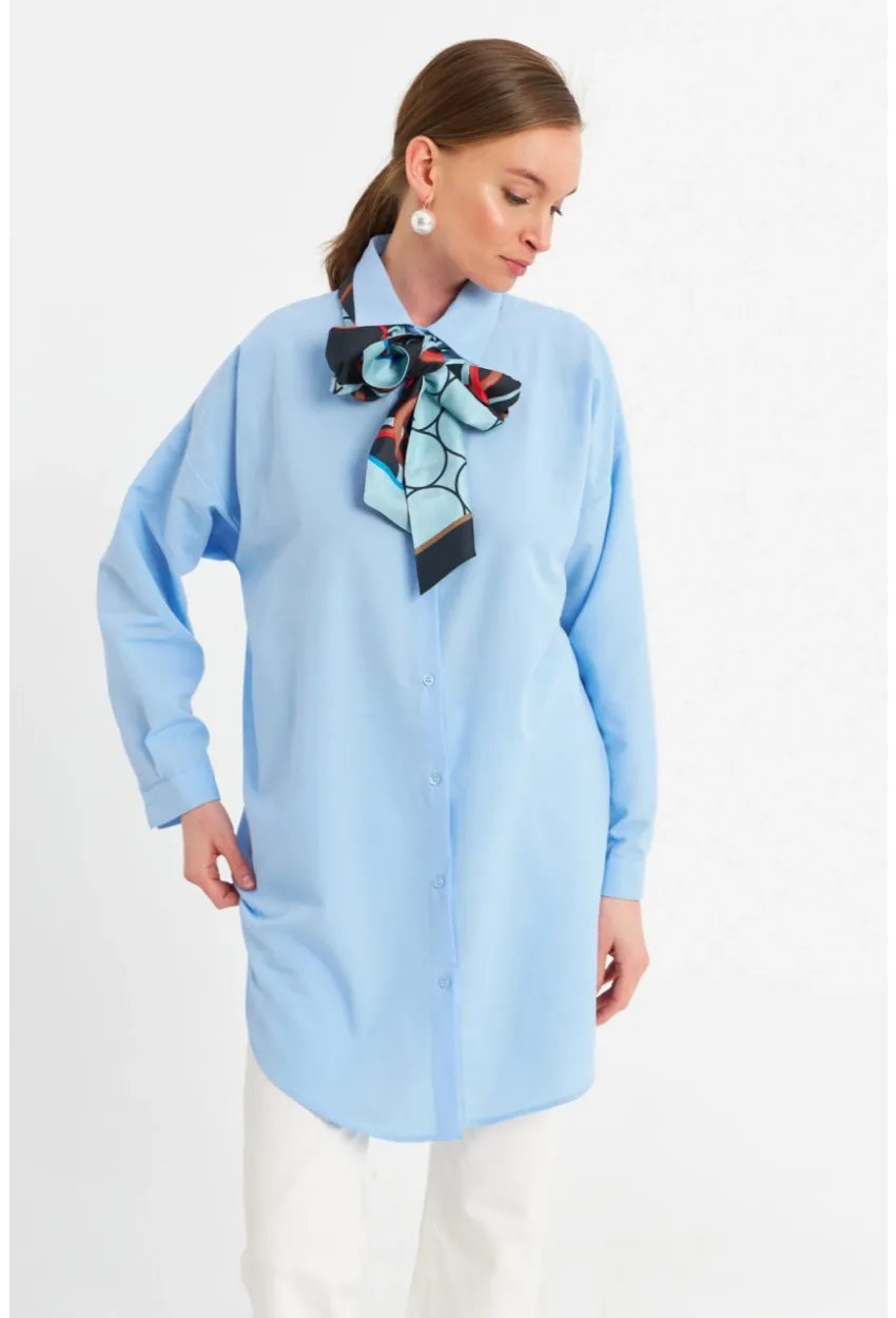 Kadın Mavi Tunik Gömlek MZER428