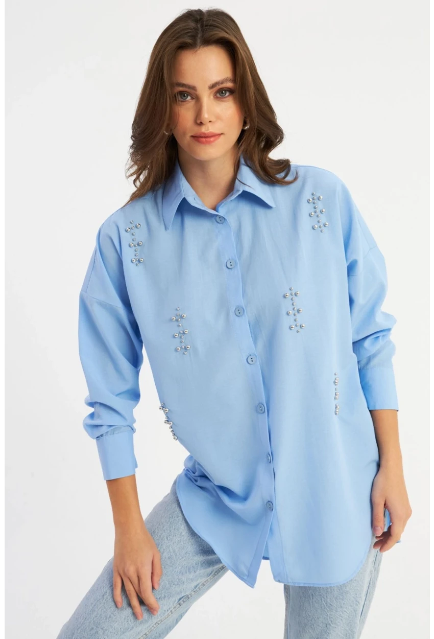 Kadın Mavi Zımbalı Gömlek MASF1