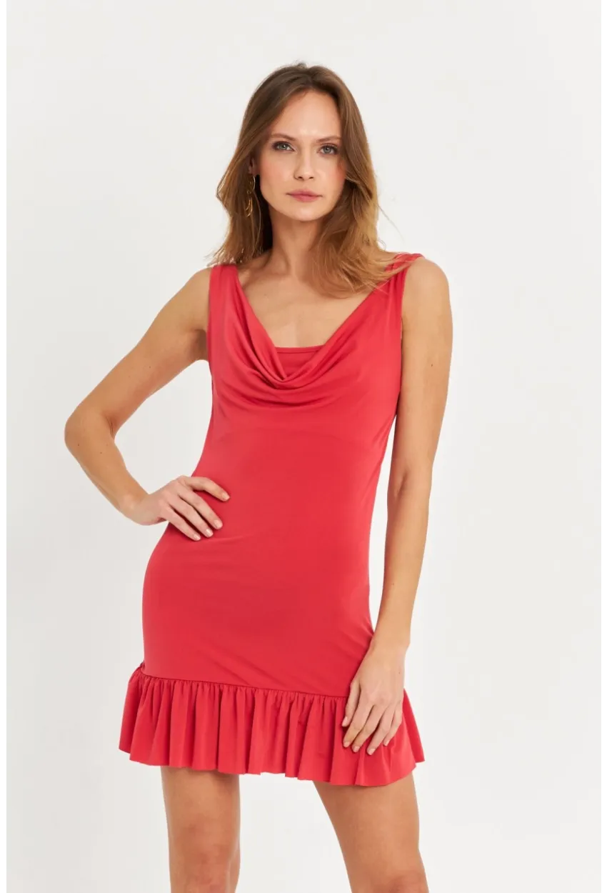 Kadın Mercan Degaje Yaka Mini Elbise HOR0078