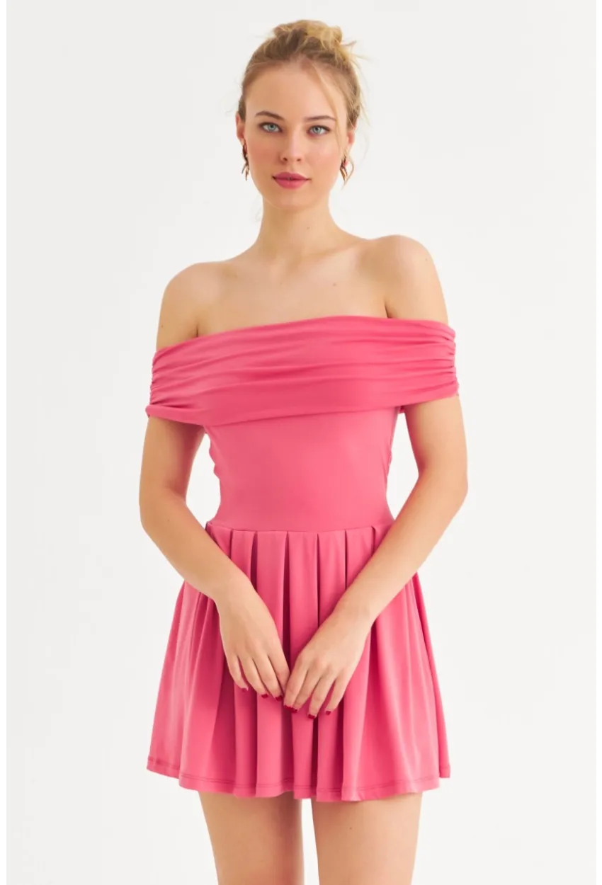 Kadın Mercan Madonna Yaka Mini Elbise MON1262-1