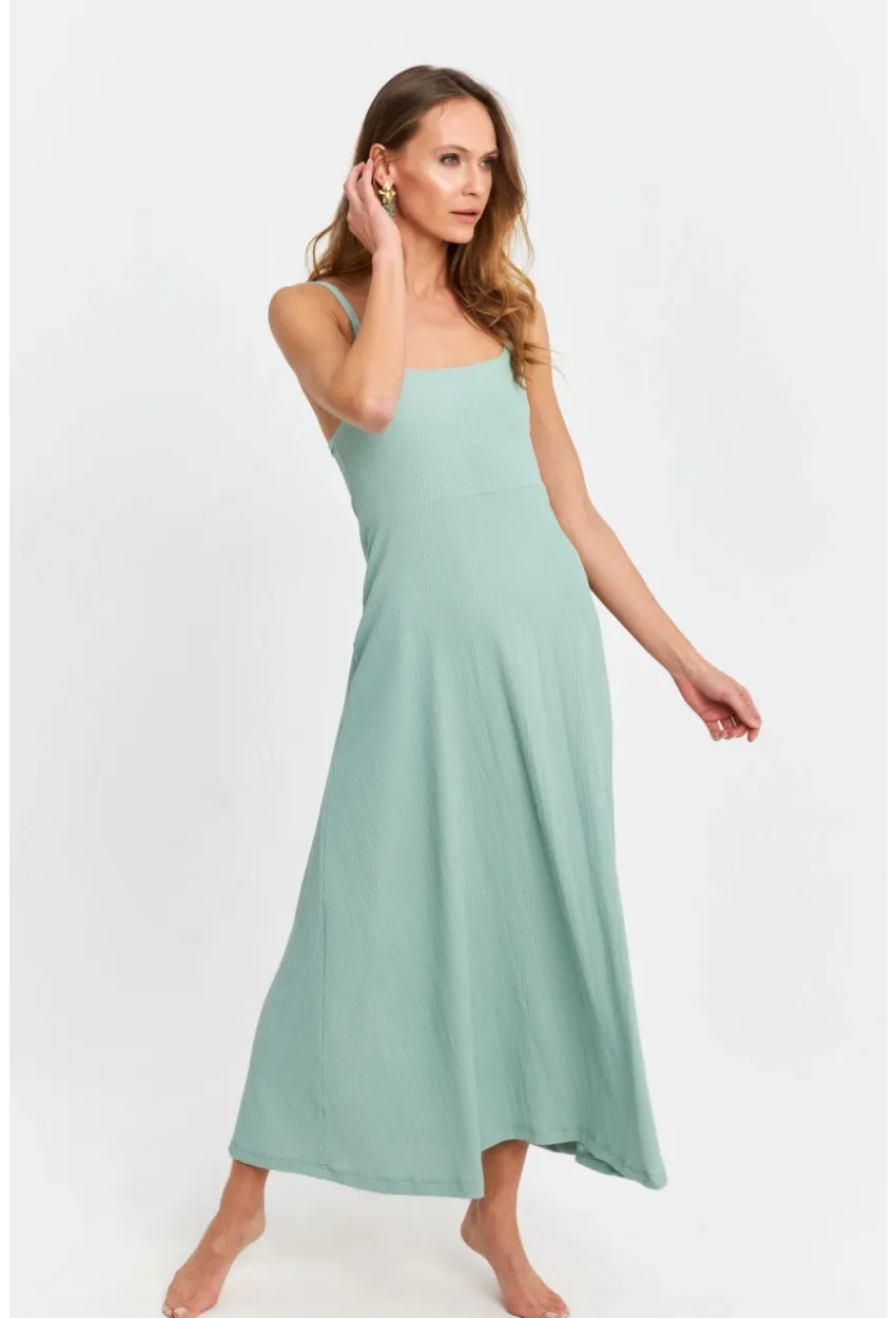 Kadın Mint Askılı Bürümcük Midi Elbise EY3057