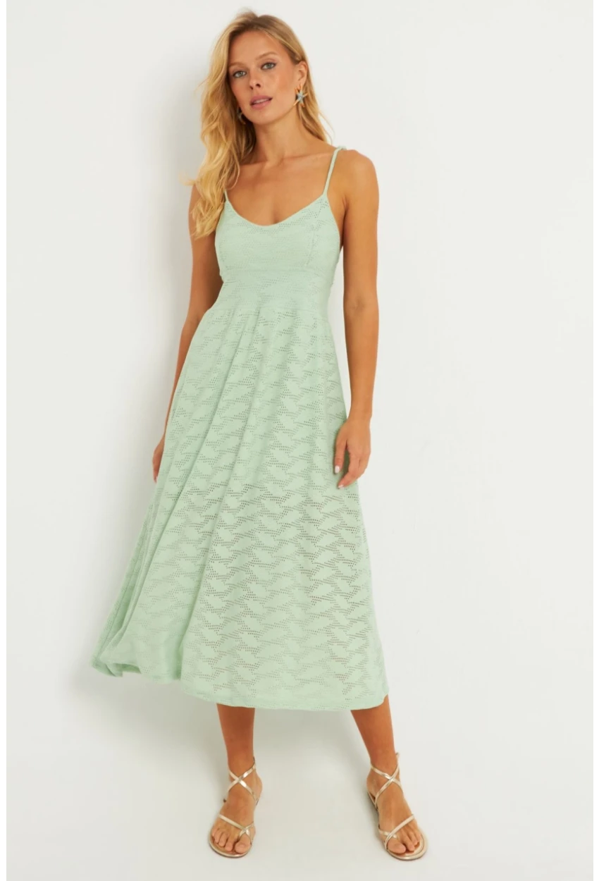 Kadın Mint Astarlı Brode Midi Elbise TW70102-90