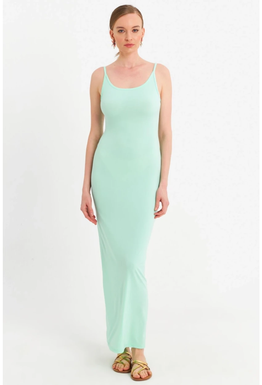 Kadın Mint Ayarlanabilir Askılı Maxi Elbise MEN2004