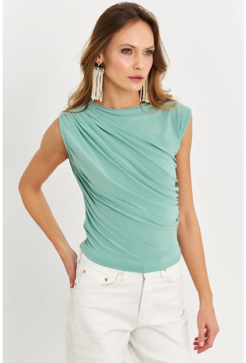 Kadın Mint Büzgülü Kolsuz Bluz LPP1205-90