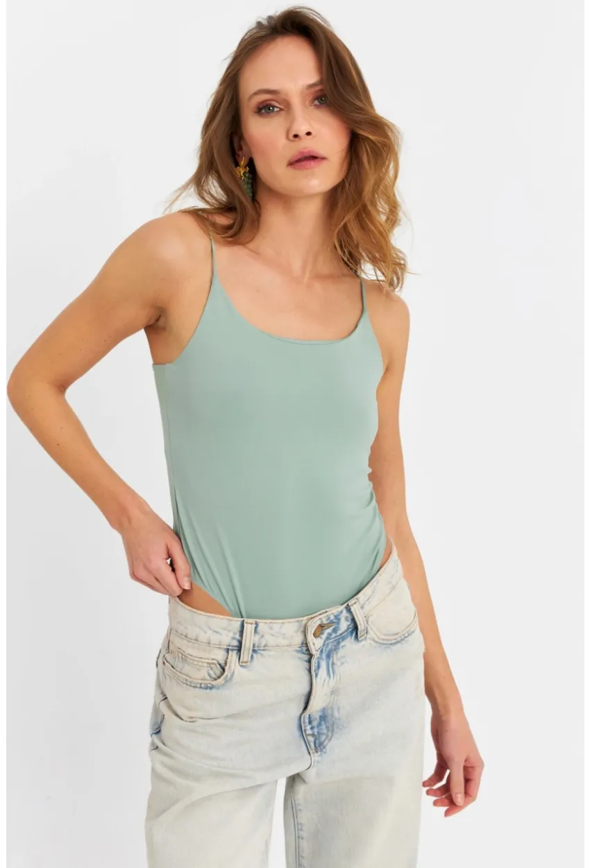 Kadın Mint Çıtçıtlı Body ZH129