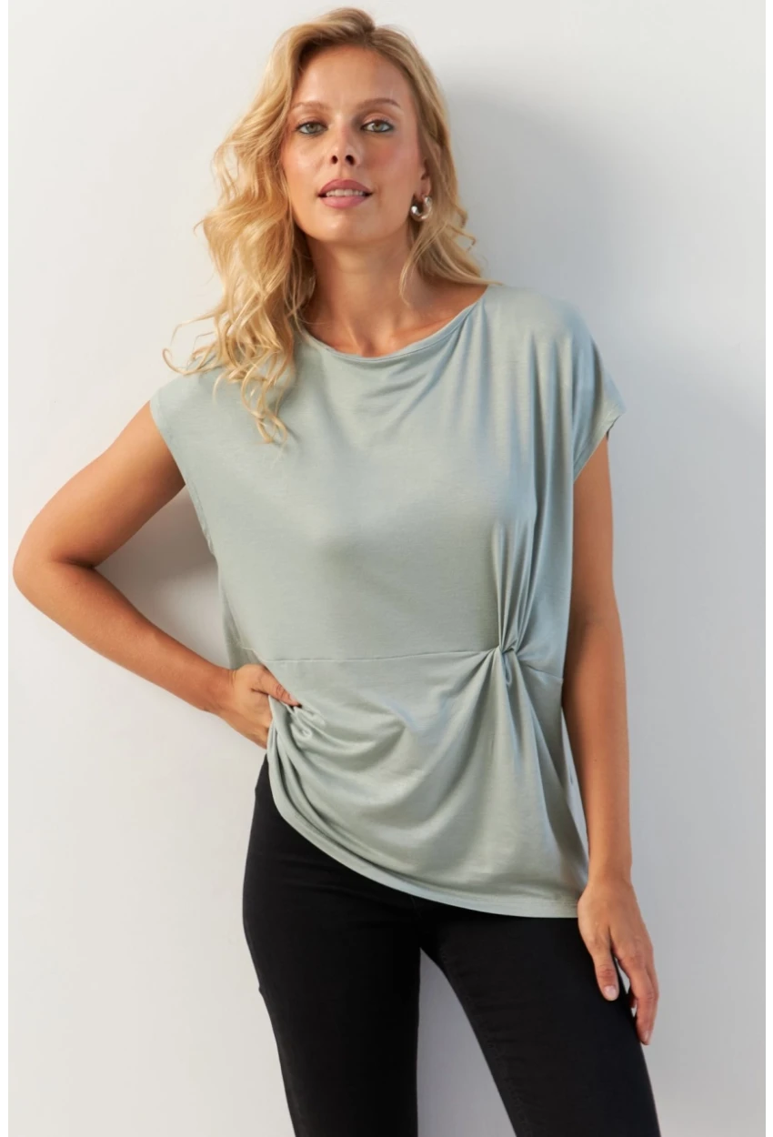 Kadın Mint Önü Düğümlü Bluz AYD348
