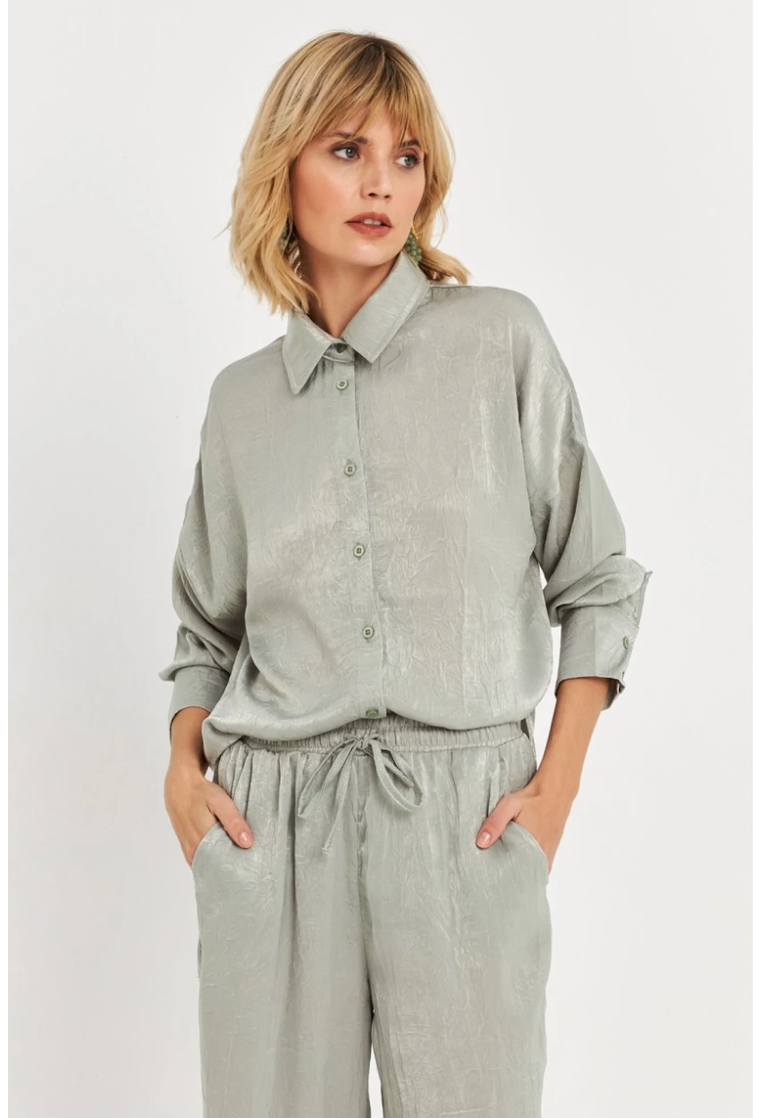 Kadın Mint Saten Gömlek MCAR1127