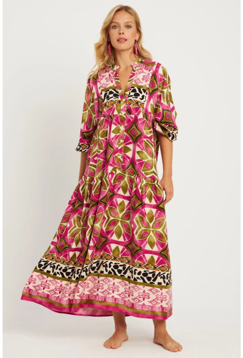 Kadın Mor Desenli Midi Elbise GÇ169