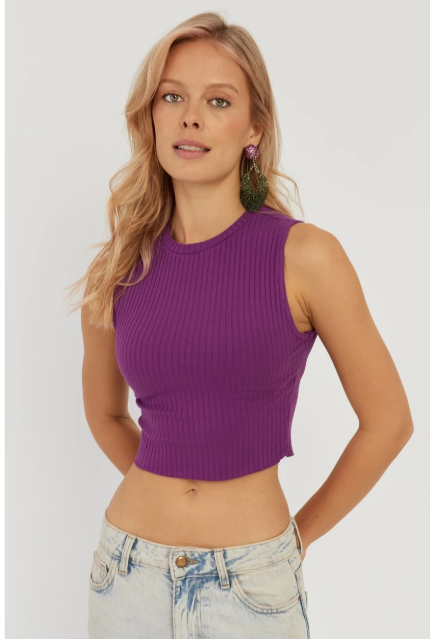 Kadın Mor Fitilli Crop Bluz LPP1262