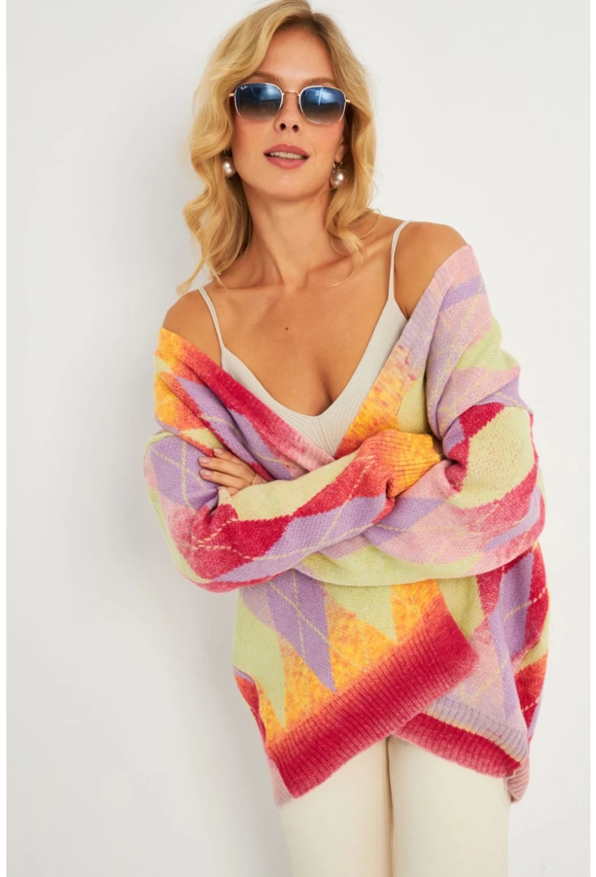 Kadın Multi Baklava Desenli Hırka KAZ23