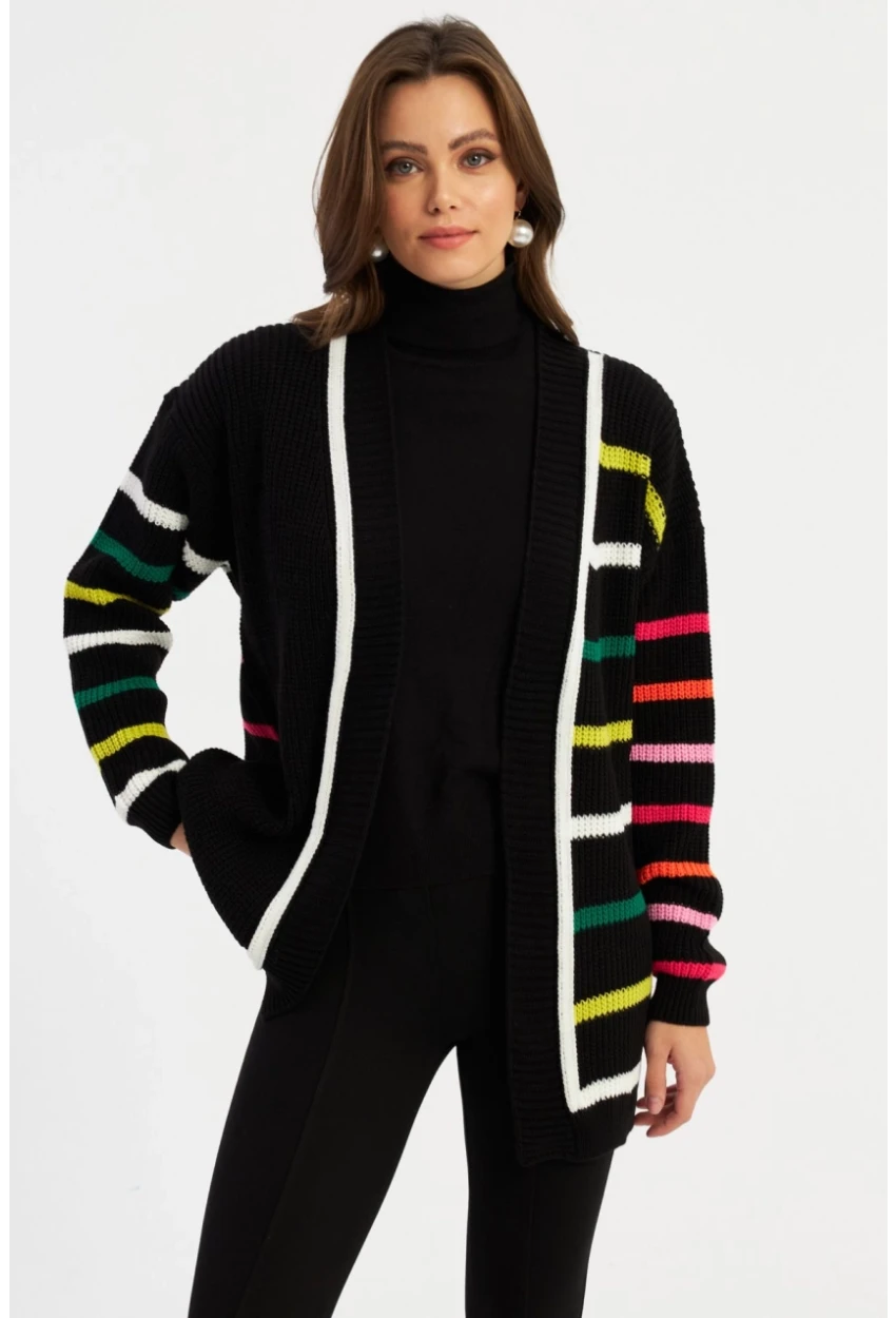 Kadın Multi Çizgili Triko Hırka MSMT2427