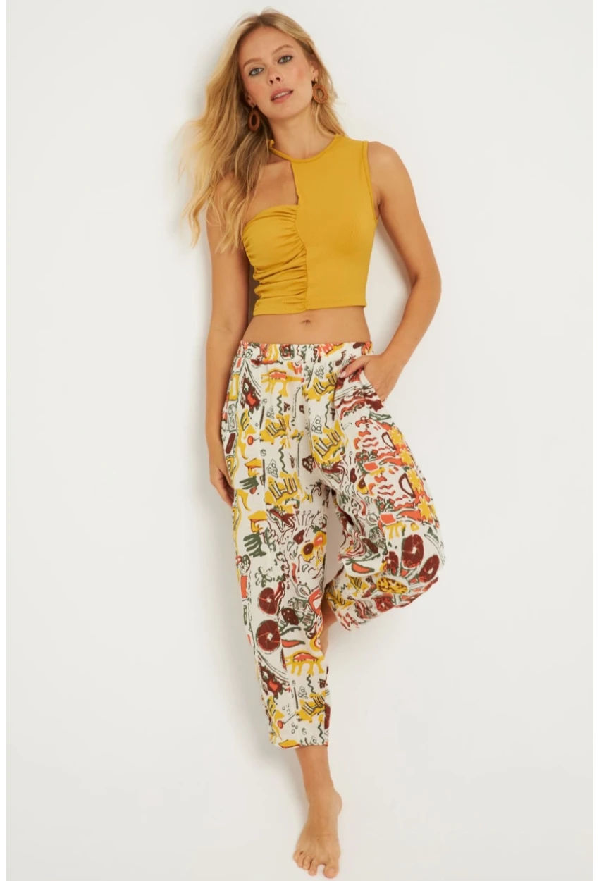 Kadın Multi Desenli Keten Şalvar Pantolon K1253