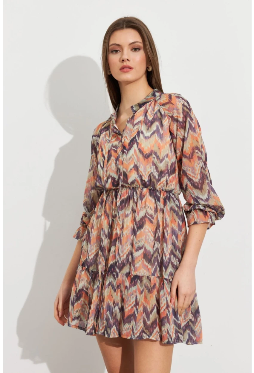 Kadın Multi Desenli Şifon Mini Elbise ROP107