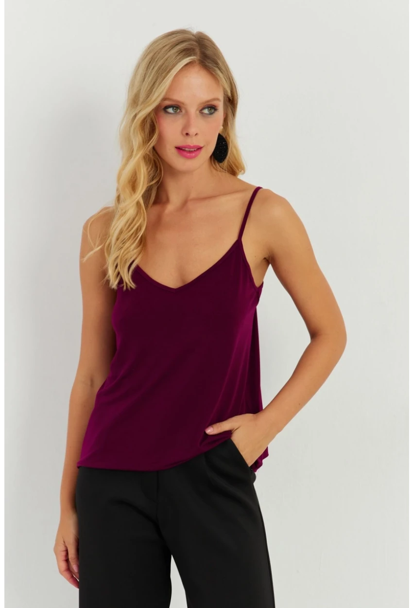 Kadın Mürdüm Askılı Bluz AYD269